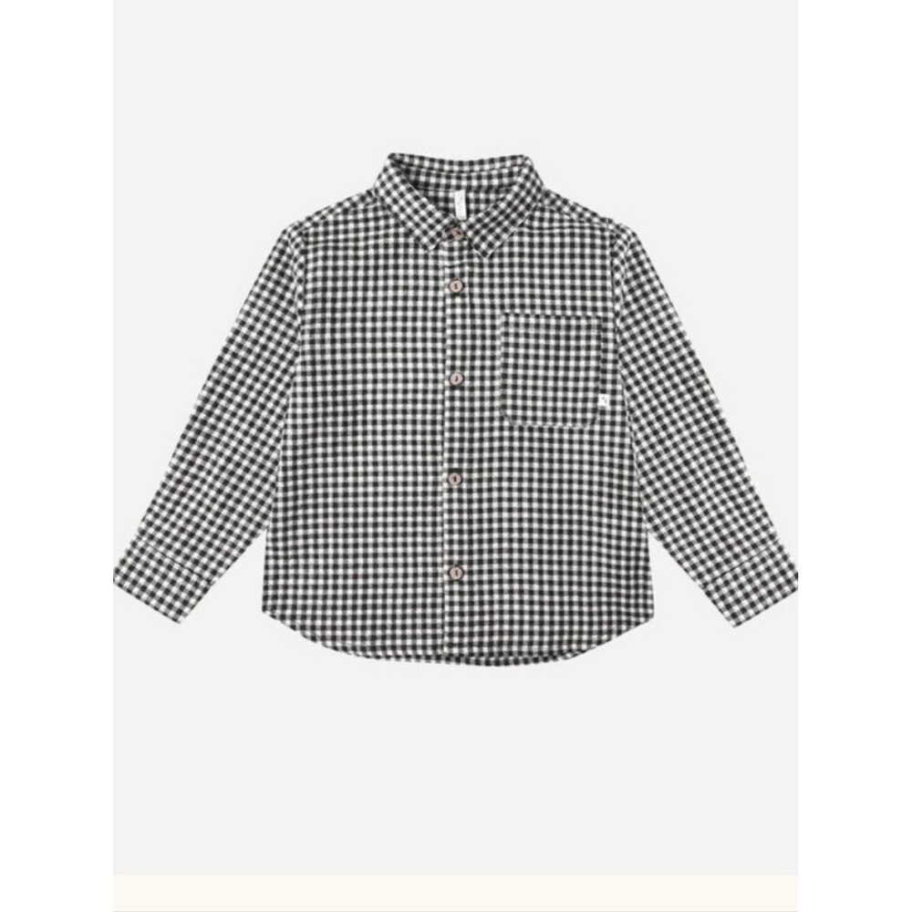 Rylee + Cru Collared Long Sleeve Shirt - Black Gingham 12-18 Months
